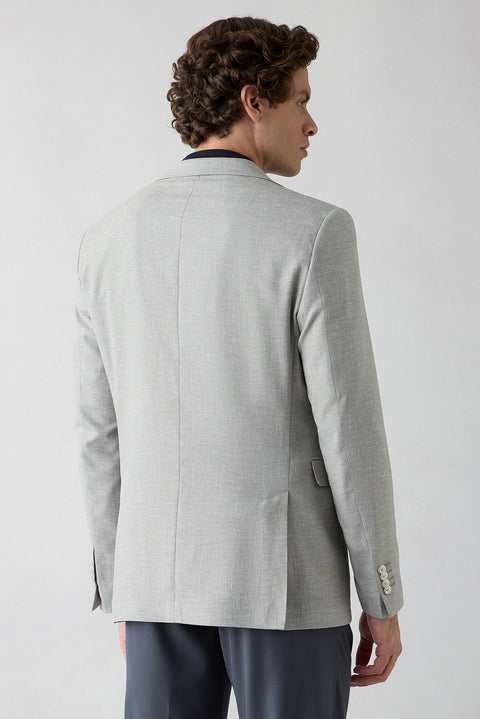Orta Gri 4 Drop Relaxed Fit Rahat Kesim Mono Yaka Desenli Klasik Keten Karışımlı Ceket