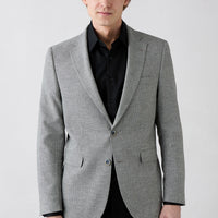 Medium Smoke 4-Drop Relaxed Fit Plain-Neck Patterned Classic Linen Blend Jacket