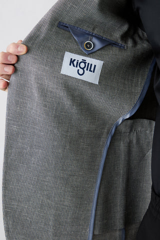  Orta Füme 6 Drop Regular Fit Standart Kesim Mono Yaka Desenli Klasik Keten Karışımlı Ceket