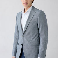 Açık Lacivert 4 Drop Relaxed Fit Rahat Kesim Mono Yaka Desenli Klasik Keten Karışımlı Ceket
