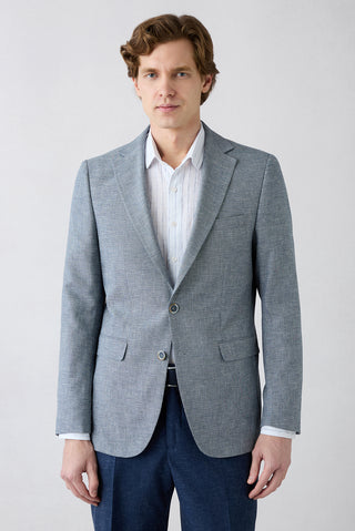  Açık Lacivert 6 Drop Regular Fit Standart Kesim Mono Yaka Desenli Klasik Keten Karışımlı Ceket