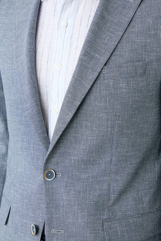  Açık Lacivert 6 Drop Regular Fit Standart Kesim Mono Yaka Desenli Klasik Keten Karışımlı Ceket