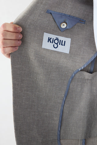  Açık Vizon 6 Drop Regular Fit Standart Kesim Mono Yaka Desenli Klasik Keten Karışımlı Ceket