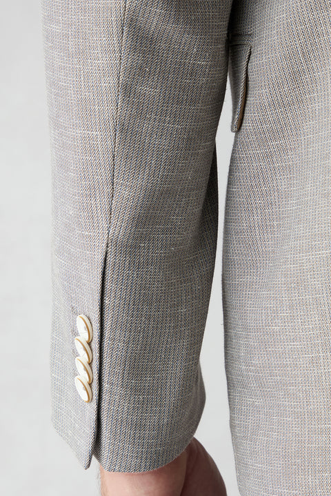 Light Mink 6-Drop Regular Fit Standard Cut Notch Lapel Patterned Classic Linen Blend Jacket
