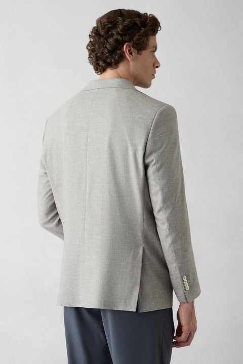 Light Mink 6-Drop Regular Fit Standard Cut Notch Lapel Patterned Classic Linen Blend Jacket