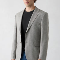 Orta Vizon 4 Drop Relaxed Fit Rahat Kesim Mono Yaka Desenli Klasik Keten Karışımlı Ceket