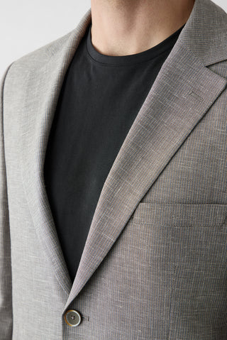  Orta Vizon 4 Drop Relaxed Fit Rahat Kesim Mono Yaka Desenli Klasik Keten Karışımlı Ceket
