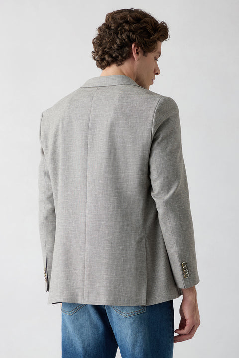 Orta Vizon 4 Drop Relaxed Fit Rahat Kesim Mono Yaka Desenli Klasik Keten Karışımlı Ceket