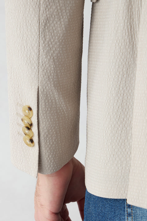 Light Beige 7 Drop Slim Fit Narrow Lapel Embossed Striped Jacket