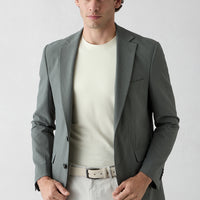 Orta Haki 7 Drop Slim Fit Dar Kesim Mono Yaka Gofreli Çizgili Ceket