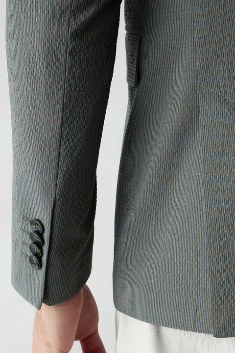 Orta Haki 6 Drop Regular Fit Standart Kesim Mono Yaka Gofreli Çizgili Ceket