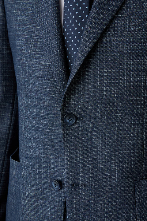Dark Navy 6-Drop Regular Fit Standard Cut Notch Lapel Patch Pocket Patterned Jacket