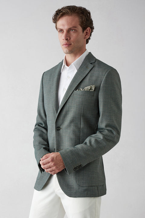 Seafoam Green 4-Drop Relaxed Fit Shawl Collar Patch Pocket Patterned Jacket
