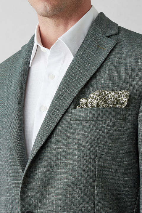 Seafoam Green 4-Drop Relaxed Fit Shawl Collar Patch Pocket Patterned Jacket