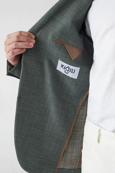 Seafoam Green 4-Drop Relaxed Fit Shawl Collar Patch Pocket Patterned Jacket