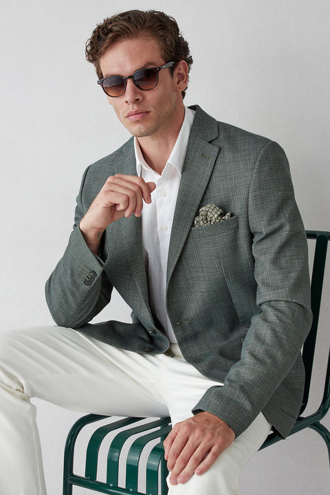 Seafoam Green 4-Drop Relaxed Fit Shawl Collar Patch Pocket Patterned Jacket