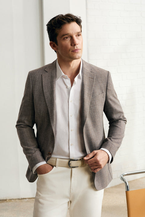 Dark Brown 8 Drop Muscle Fit Long Athletic Cut Mono Collar Classic Jacket