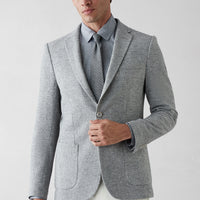 Medium Grey 7 Drop Slim Fit Narrow Cut Mono Collar Patch Pocket Linen Jacket