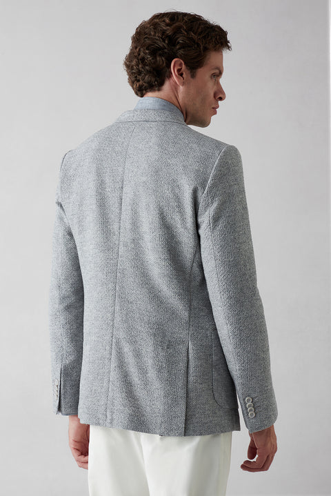 Medium Grey 7 Drop Slim Fit Narrow Cut Mono Collar Patch Pocket Linen Jacket
