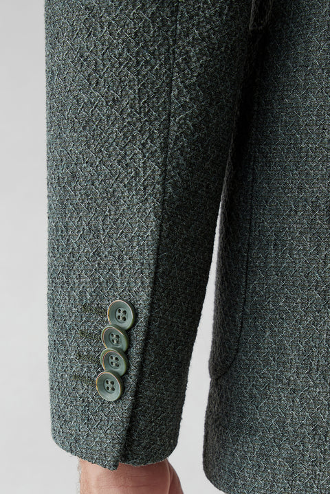 Dark Green 7 Drop Slim Fit Narrow Cut Mono Collar Patch Pocket Linen Jacket