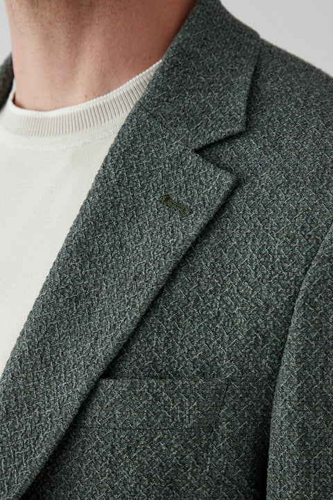 Dark Green 7 Drop Slim Fit Narrow Cut Mono Collar Patch Pocket Linen Jacket