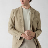 Orta Vizon Techno-Line 7 Drop Slim Fit Dar Kesim Mono Yaka Keten Karışımlı Çizgili Çantalı Esnek Ceket