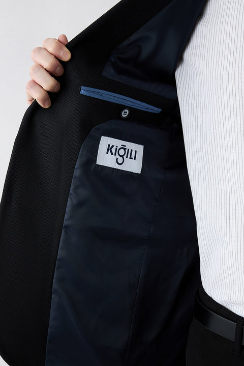 Koyu Lacivert 6 Drop Regular Fit Standart Kesim Mono Yaka Klasik Yünlü Ceket