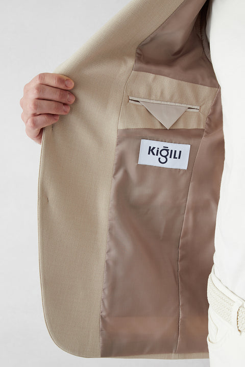 Orta Bej 6 Drop Regular Fit Standart Kesim Mono Yaka Klasik Ceket