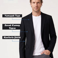 Black 6 Drop Regular Fit Standard Cut Notch Lapel Classic Jacket