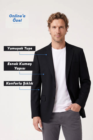  Siyah 6 Drop Regular Fit Standart Kesim Mono Yaka Klasik Ceket