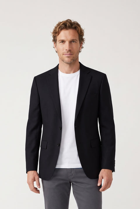 Black 6 Drop Regular Fit Standard Cut Notch Lapel Classic Jacket