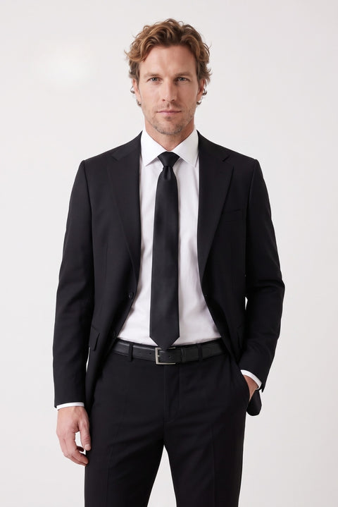 Black 6 Drop Regular Fit Standard Cut Notch Lapel Classic Jacket