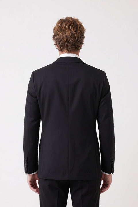 Black 6 Drop Regular Fit Standard Cut Notch Lapel Classic Jacket