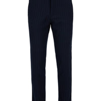 Orta Lacivert Straight Slim Fit Çizgili Likralı Esnek Yan Cepli Kanvas / Chino Pantolon