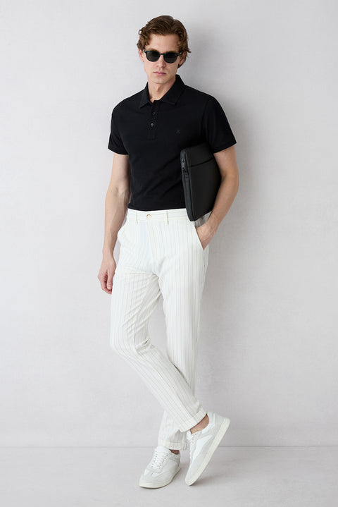 Taş Straight Slim Fit Çizgili Likralı Esnek Yan Cepli Likralı Kanvas / Chino Pantolon