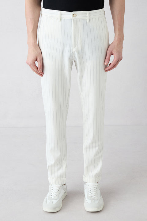 Taş Slim Fit Dar Kesim Çizgili Likralı Esnek Yan Cepli Kanvas / Chino Pantolon