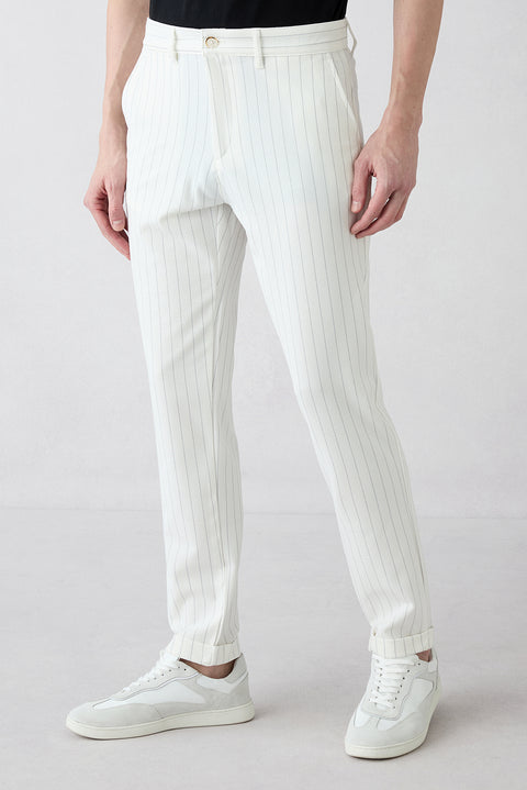 Taş Straight Slim Fit Çizgili Likralı Esnek Yan Cepli Likralı Kanvas / Chino Pantolon
