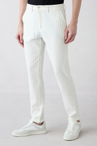  Taş 7 Drop Slim Fit Dar Kesim Çizgili Likralı Esnek Yan Cepli Likralı Kanvas / Chino Pantolon