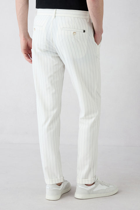 Taş Slim Fit Dar Kesim Çizgili Likralı Esnek Yan Cepli Kanvas / Chino Pantolon