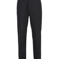 Siyah Tapered Slim Fit Likralı Gofreli Çizgili Kanvas / Chino Pantolon