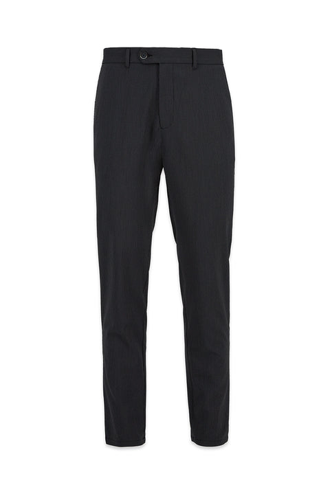 Siyah Tapered Slim Fit Likralı Gofreli Çizgili Kanvas / Chino Pantolon