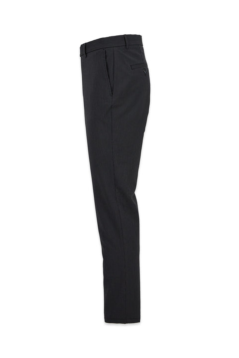 Siyah Tapered Slim Fit Likralı Gofreli Çizgili Kanvas / Chino Pantolon