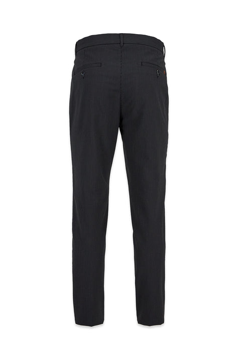Siyah Tapered Slim Fit Likralı Gofreli Çizgili Kanvas / Chino Pantolon