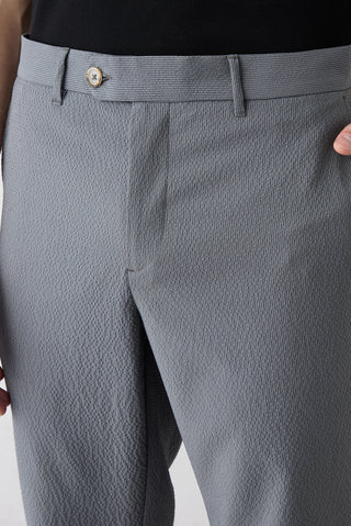  Orta Füme Straight Slim Fit Likralı Gofreli Çizgili Kanvas / Chino Pantolon