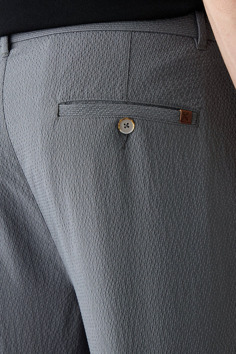 Orta Füme Straight Slim Fit Likralı Gofreli Çizgili Kanvas / Chino Pantolon