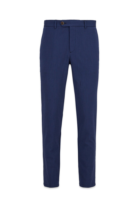 Koyu Lacivert Tapered Slim Fit Likralı Gofreli Çizgili Kanvas / Chino Pantolon