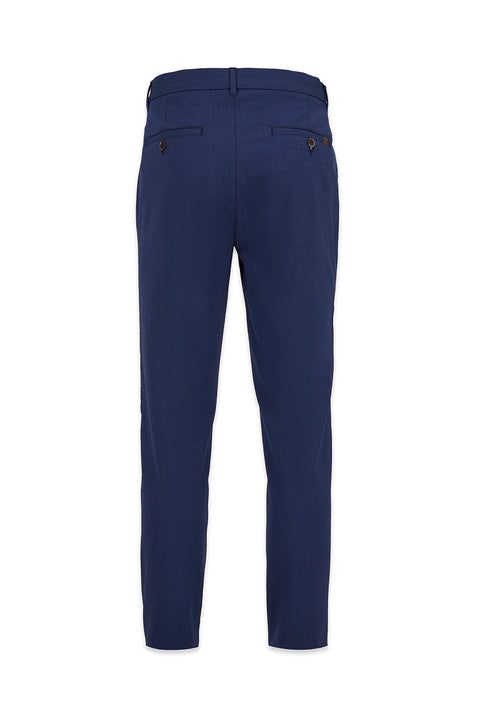Koyu Lacivert Tapered Slim Fit Likralı Gofreli Çizgili Kanvas / Chino Pantolon