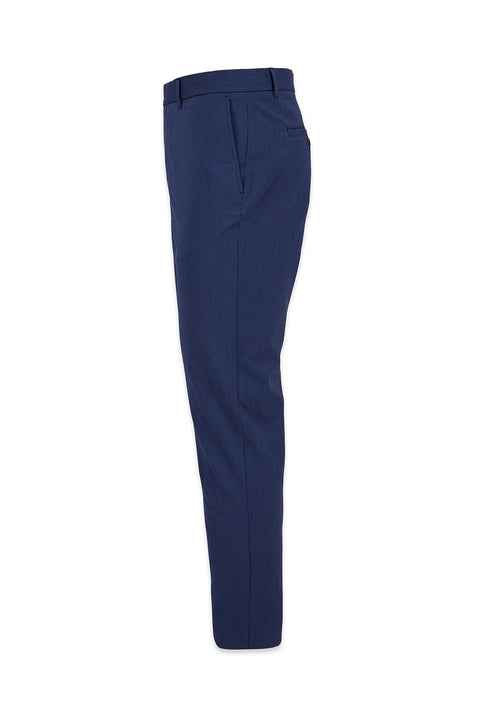 Koyu Lacivert Tapered Slim Fit Likralı Gofreli Çizgili Kanvas / Chino Pantolon