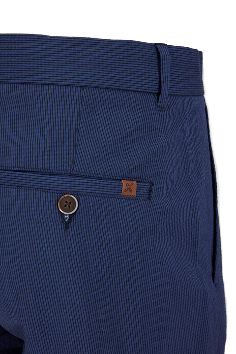 Koyu Lacivert Tapered Slim Fit Likralı Gofreli Çizgili Kanvas / Chino Pantolon
