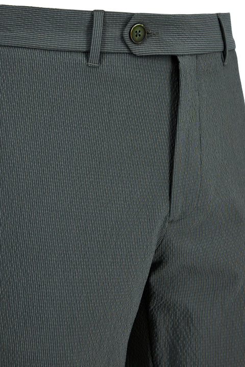 Orta Haki Tapered Slim Fit Likralı Gofreli Çizgili Kanvas / Chino Pantolon